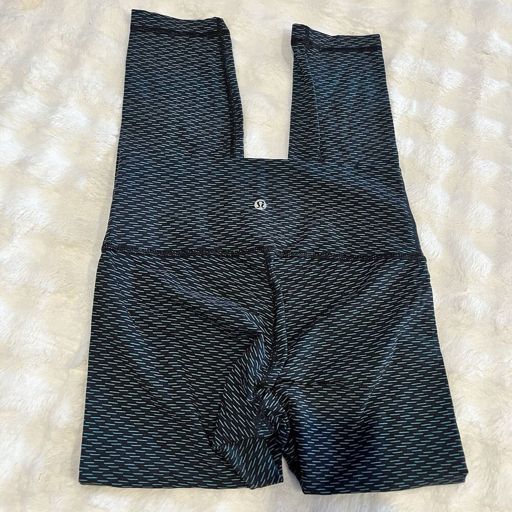 lululemon athletica Black Leggings with Teal Micro-Stripe